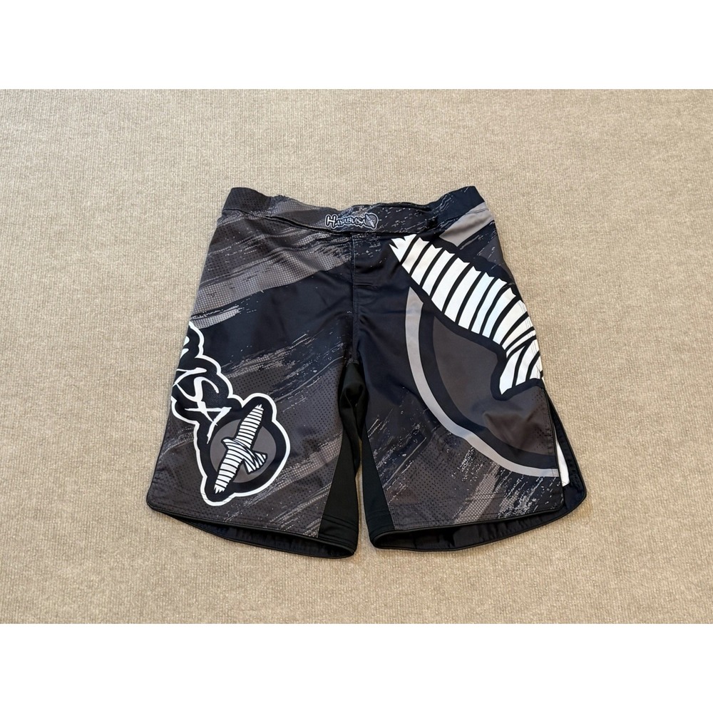 Hayabusa MMA Fight Shorts Gray Black White Mens Size 30 (S/M)